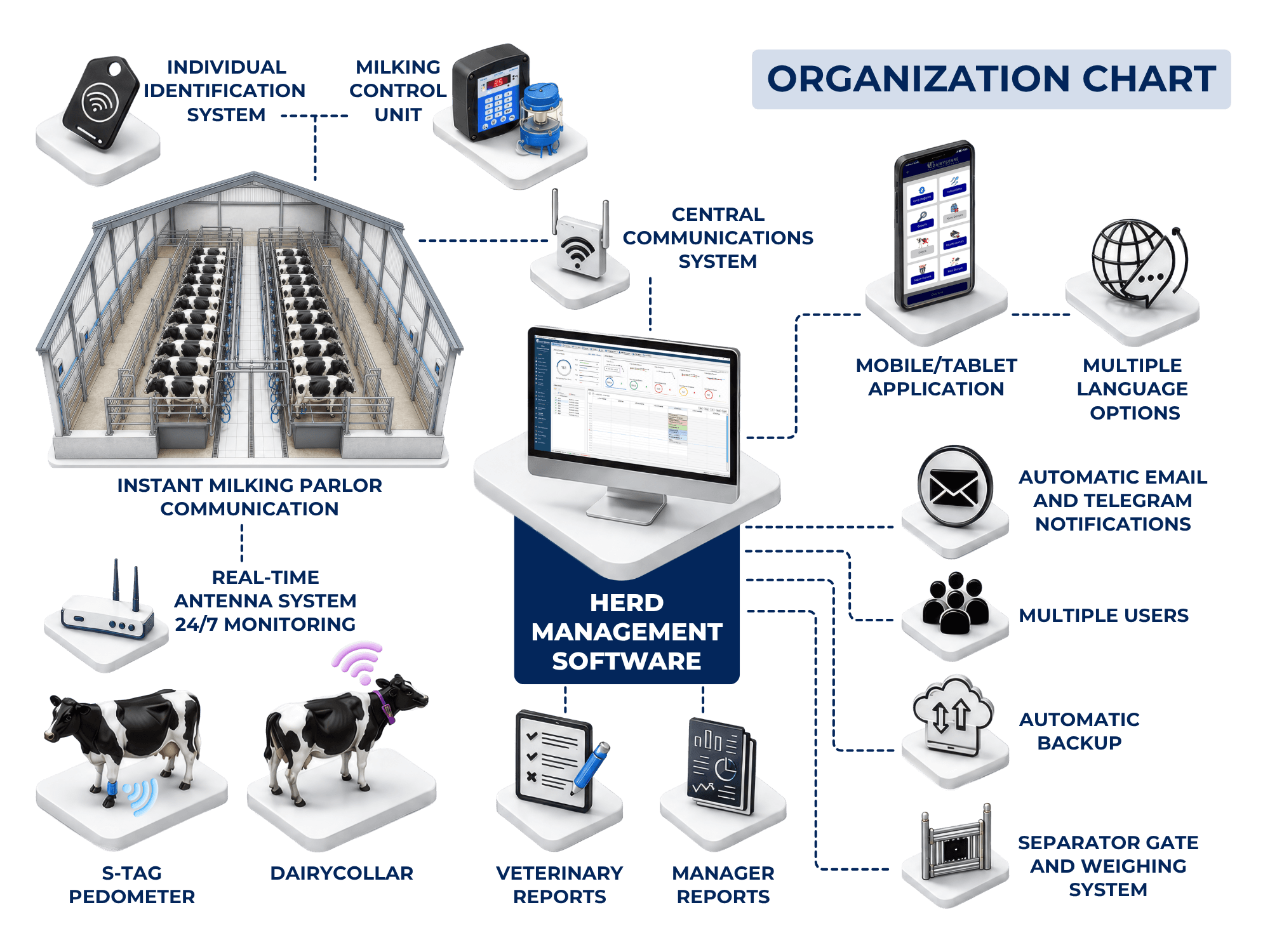 Dairysense herd management organization diagram